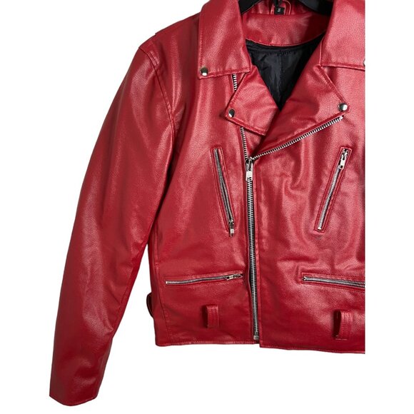 The Alley Chicago Red motorcycle Jacket Vegan Leather multi pocket small - Picture 4 of 10